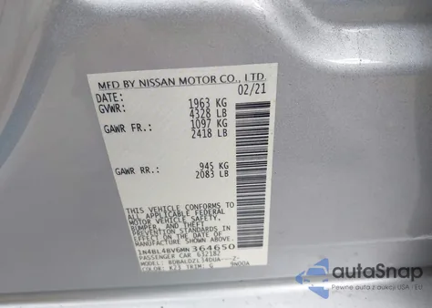 2021 Nissan Altima S Fwd z USA, uszkodzony, nr VIN 1N4BL4BV6MN364650